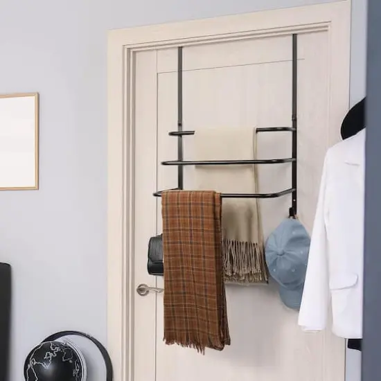 Black Over The Door Towel Rack Bathroom with Hooks {8}