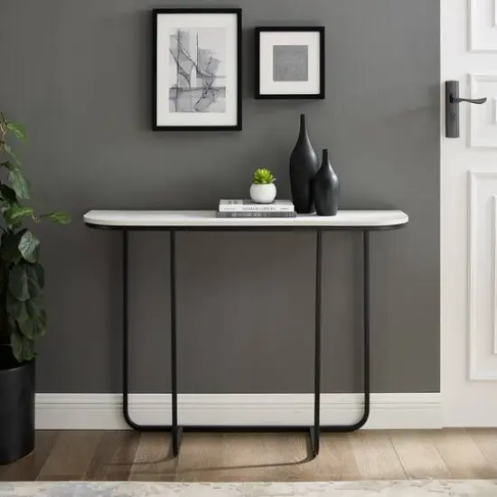 Walker Edison Faux White Marble/Black Modern Curved Entry Table {3}