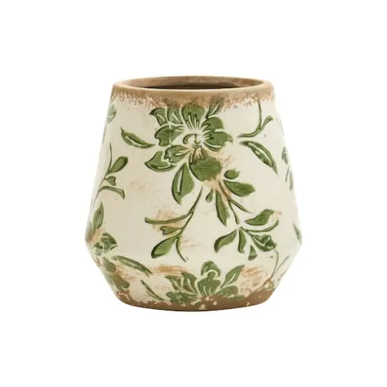 5.5" Tuscan Ceramic Green Scroll Planter {1}