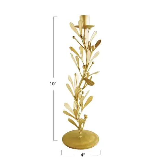 Hello Honey&reg; 10" Distressed Pewter Finish Metal Taper Candleholder with Leaves & Berries {5}
