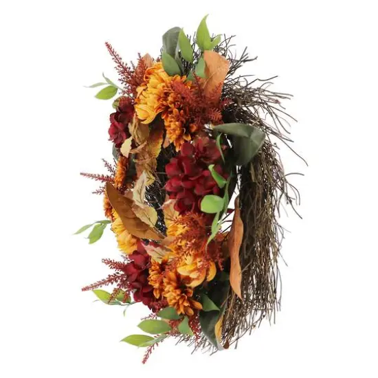 22" Burgundy Hydrangea & Dahlia Wreath by Ashland&reg; {4}