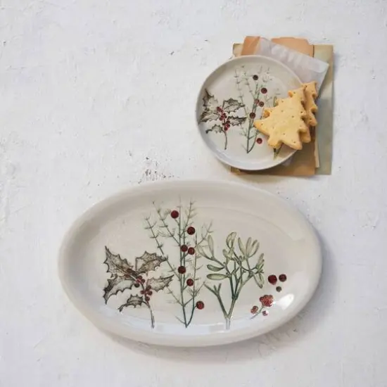 Hello Honey&reg; 11.5" Multicolor Seasonal Botanicals Debossed Stoneware Platter with Reactive Crackle Glaze {3}