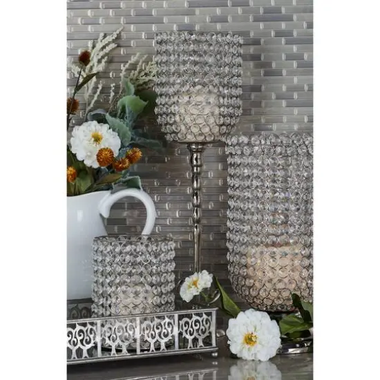 Clear Aluminum and Crystal Glam Candle Holder, 19" x 6" x 6" {6}