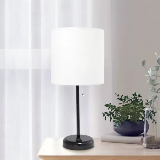 Creekwood Home Oslo 19.5" Power Outlet Table Lamp Black Base/White Shade {3}