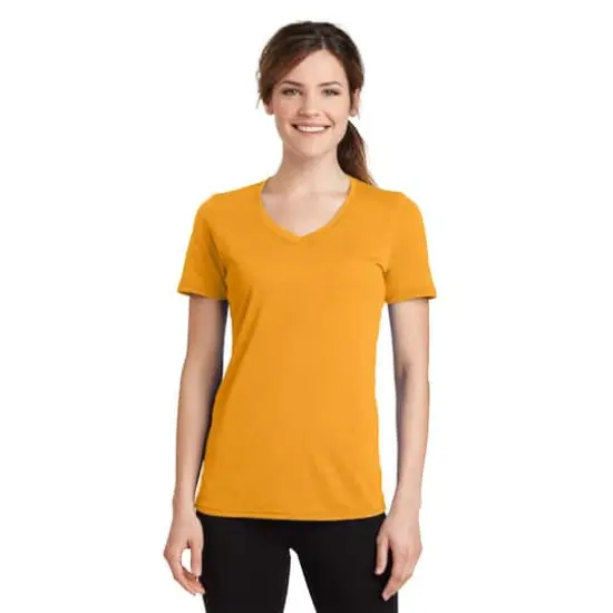 Port & Company&reg; Colors Ladies Performance Blend V-Neck T-Shirt Gold {4}