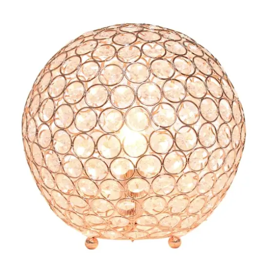 Lalia Home 10" Medium Metal Crystal Round Orb Table Lamp Rose Gold {3}