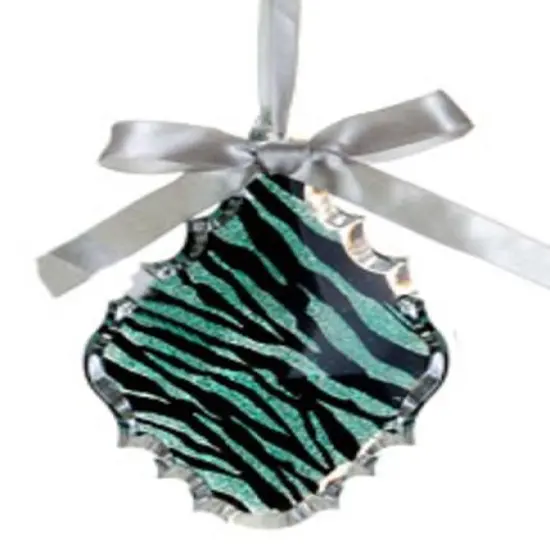 Teal Green & Black Glitter Zebra Print Teardrop Prism Ornament {1}