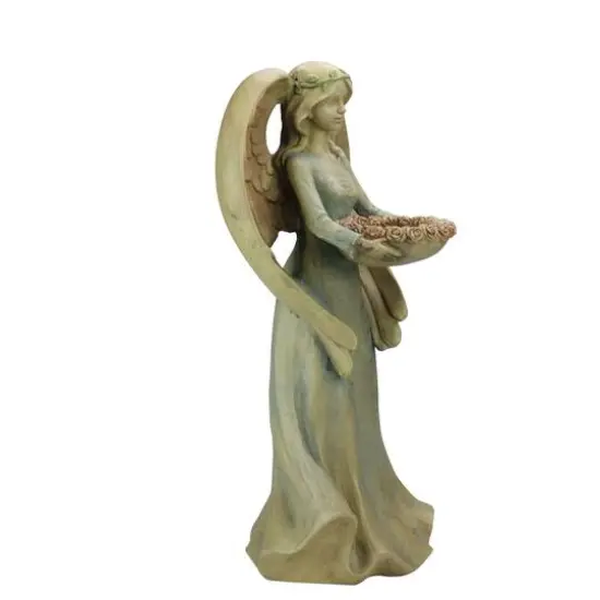 19.75" Pale Blue & Beige Serene Angel Outdoor Bird Bath {3}