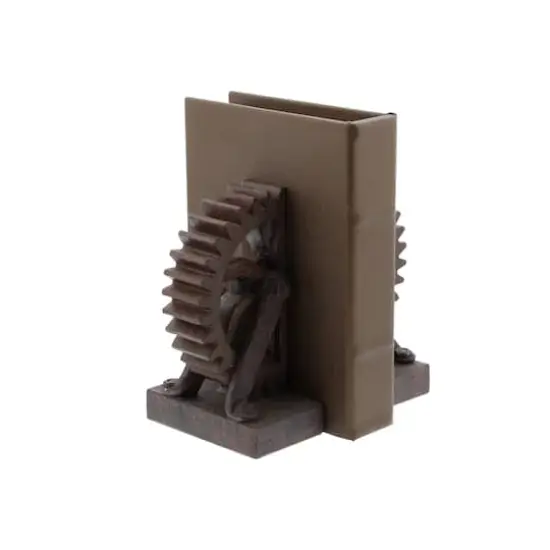 7" Brown Industrial Gear Bookends {4}