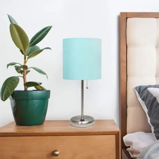 Creekwood Home 19.5" Oslo USB Port Table Lamp Brushed Steel/Aqua Shade {3}