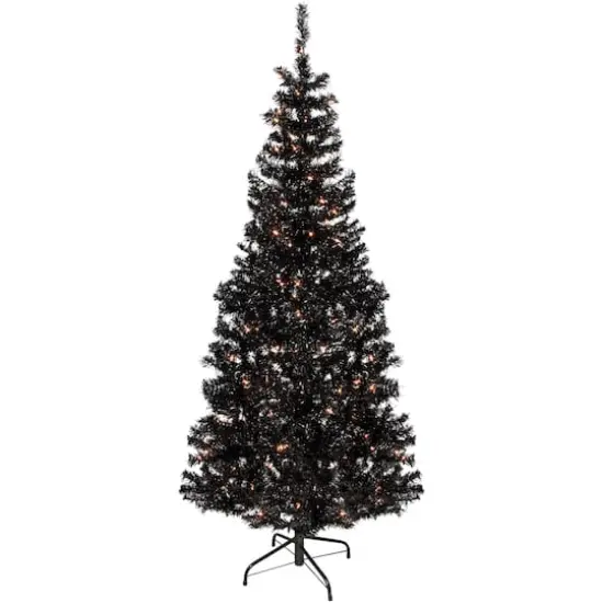 6ft. Pre-Lit Black Tinsel Artificial Christmas Tree, Clear Lights {1}