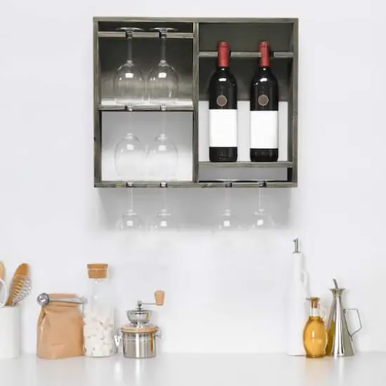 Elegant Designs Wall Mounted Wine Rack Shelf & Glass Holder Rustic Gray {4}