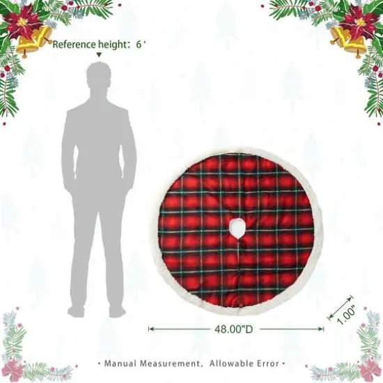 Glitzhome&reg; 48" Red & Black Plaid Reversible Sherpa/Flannel Christmas Tree Skirt {9}