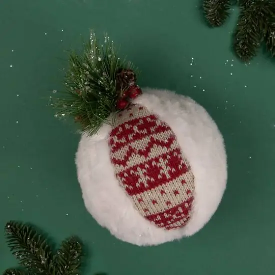 8" Faux Fur and Nordic Print Christmas Ball Ornament {3}