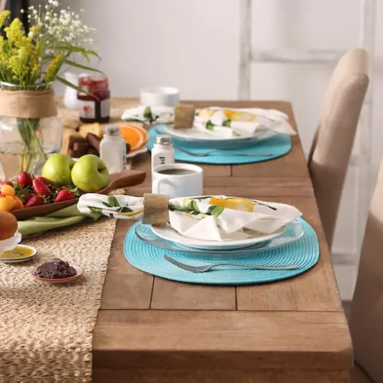 DII&reg; Oval Plastic Woven Placemats, 6ct. Aqua {4}