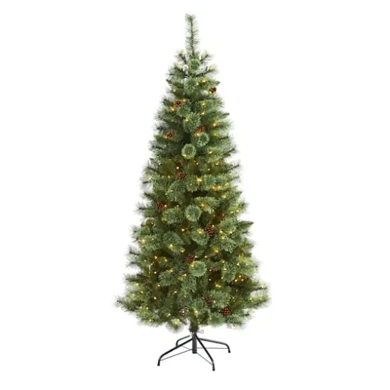 6ft. Pre-Lit White Mountain Pine & Pinecones Artificial Christmas Tree with Clear LED Lights {1}