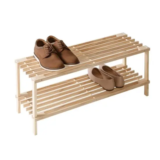 Honey Can Do 2-Tier Natural Wood Shoe Rack {3}