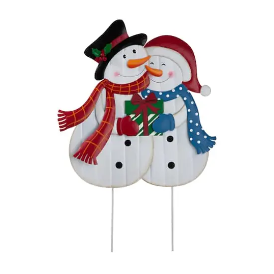 Glitzhome&reg; 2.5ft. Metal Lovely Snowman Yard Stake {1}