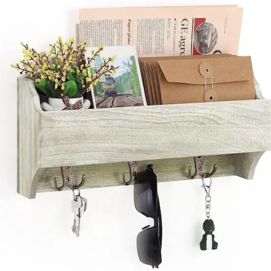 NEX™ Olive Green Wall-Mounted Wooden Key Rack with 3 Double Key Hooks {1}