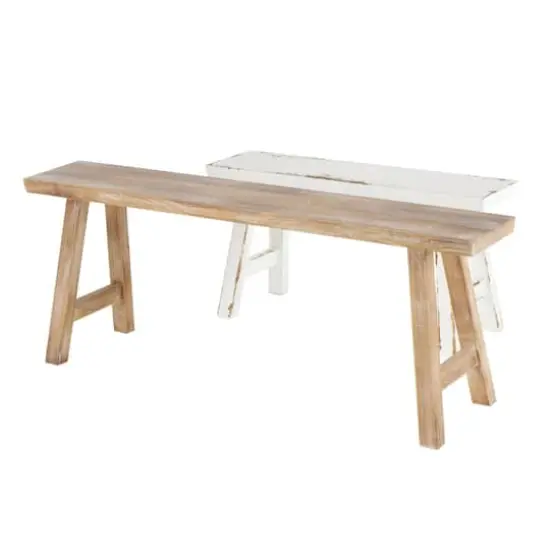 Wood Slim Distressed Bench Set {8}