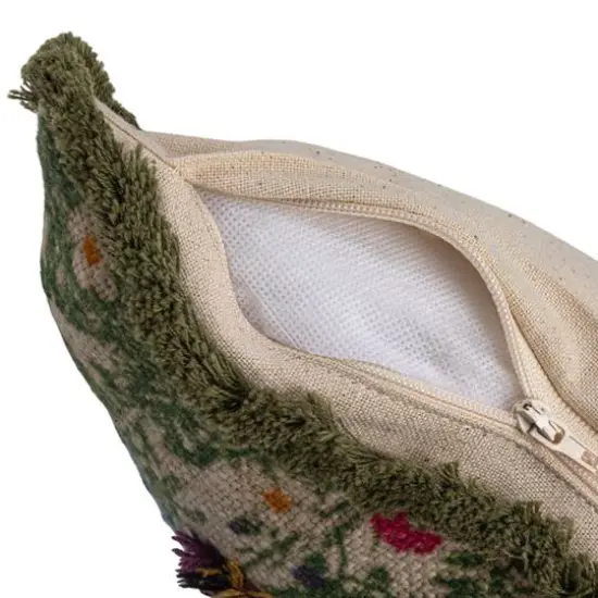 Hello Honey&reg; 18" Multicolor Flower Embroidery, Beads & Lace Trim Cotton Slub Pillow {6}