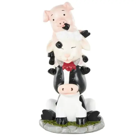 14" Multicolor Farm Animals Stacked Decorative Sculpture {1}