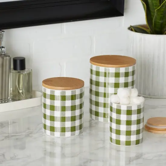 DII&reg; Buffalo Check Ceramic Canister Set Green and White {4}