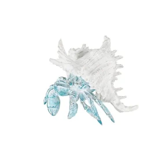 9" Polystone Crab Textured Decorative Sculpture with White Shell Blue {4}