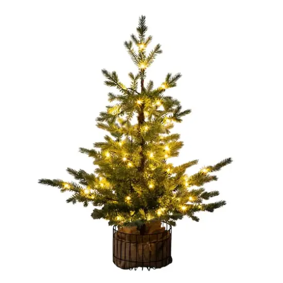3ft. Pre-Lit Artificial Christmas Tree in Jute Wire Planter with 30 Warm White LED Lights {1}