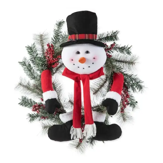 Glitzhome® 24" Snowman Flocked Pine Needle & Berry Wreath {1}