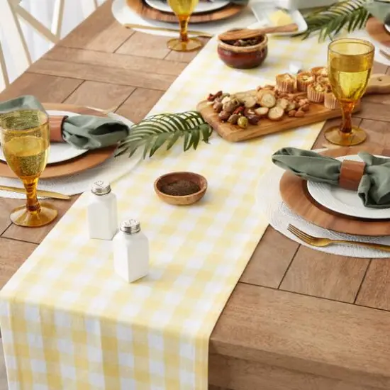 Yellow and White Checkers Table Runner 14" x 108" {6}