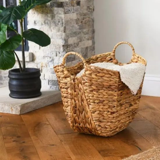 Household Essentials 17.5" Woven Natural Hyacinth Basket with Handles {7}