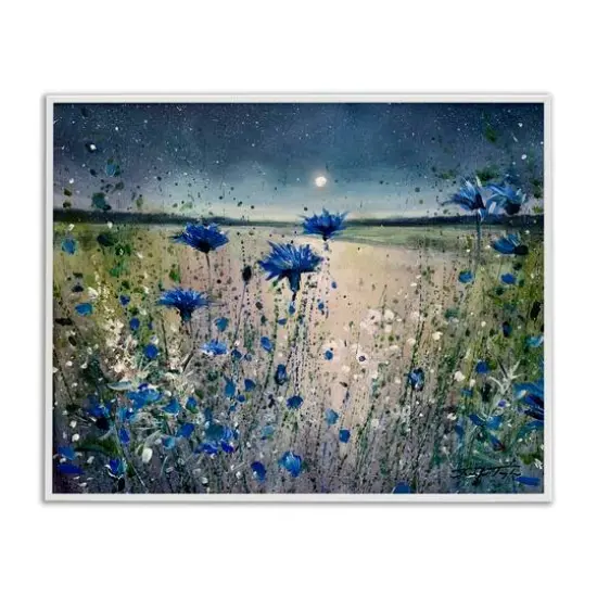 Stupell Industries Moon over Blooming Flowers Framed Giclee Art White {1}