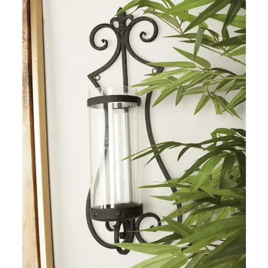 Black Iron Traditional Candle Wall Sconce, 25" x 10" x 6" {8}