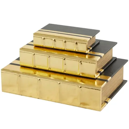 CosmoLiving by Cosmopolitan Gold Faux Leather Faux Book Box with Metallic Finish Set {3}