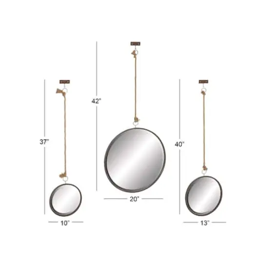 Dark Gray Metal Wall Mirror Set of 3 20", 13", 10" {3}