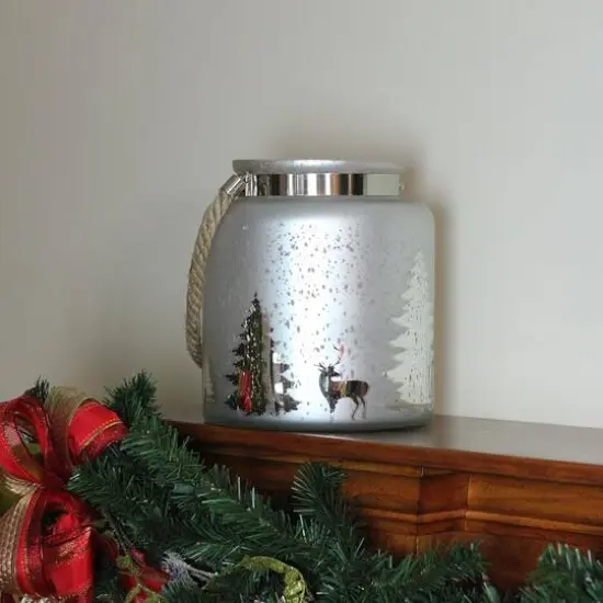 9.5" Reindeer & Tree Silhouette Pillar Candle Holder with Handle {10}