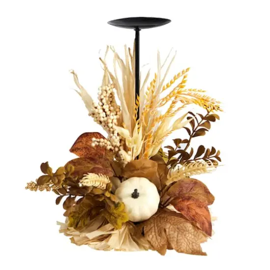 12" Autumn Harvest and Pumpkin Candle Holder Arrangement {1}