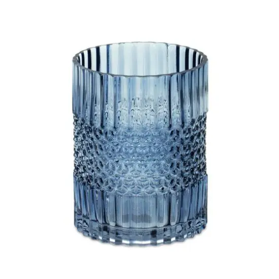 8" Blue Ribbed Glass Vase or Candle Holder {1}