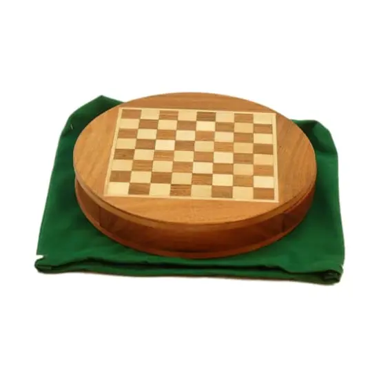6" Magnetic Round Wood Inlaid Chess Set with Slide Drawer {4}