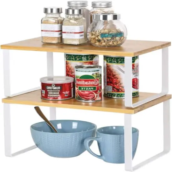 Bamboo Kitchen Cabinet & Counter Shelf Organizer White {7}