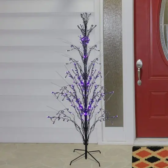 6ft. Halloween Purple LED Lighted Cascade Twig Tree {3}