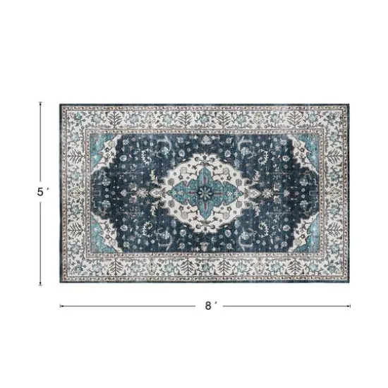 Glitzhome&reg; 5ft. x 8ft. Blue & Ivory Oriental Area Rug {9}