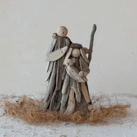 Hello Honey&reg; 10" Natural Handmade Driftwood Holy Family Accent {3}