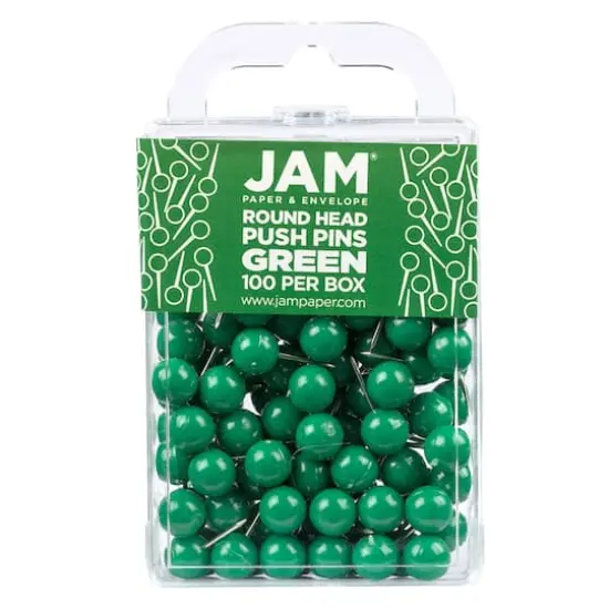 JAM Paper Colorful Round Push Pins, 100ct. Green {1}