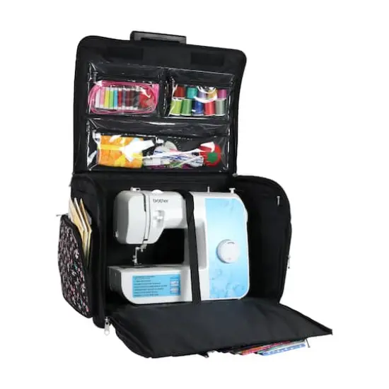 Everything Mary Black Floral 4-Wheel Collapsible Deluxe Sewing Machine Storage Case {3}