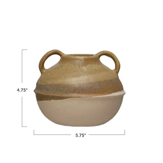 Hello Honey® Bloomingville 6" Tan Reactive Glaze Stoneware Tri-Tone Vase with Handles {8}