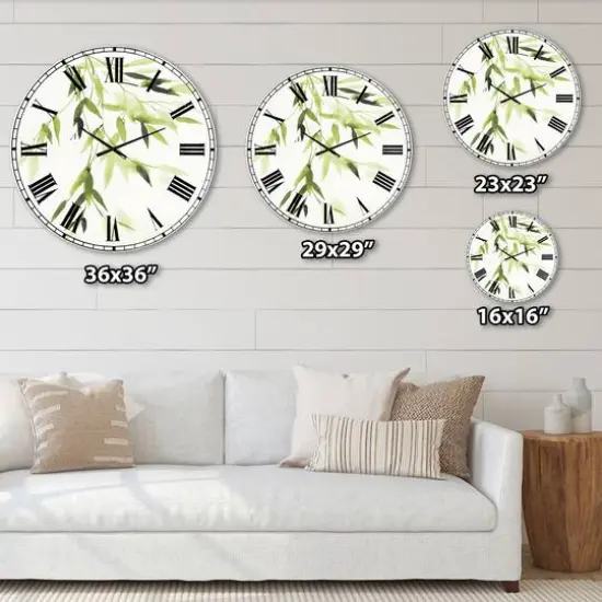 Designart 'Simplist Bamboo Leaves I Lake House Wall Clock {5}