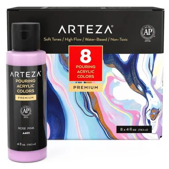Arteza&reg; 8 Color Soft Tones Acrylic Pouring Paint Set {1}