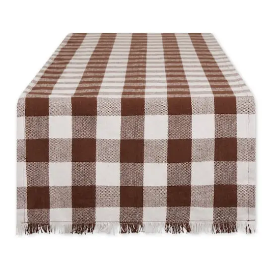 DII&reg; 72" Heavyweight Check Fringed Table Runner Bark Brown {1}
